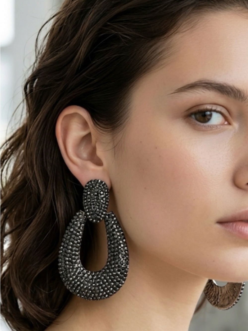 Black Metallic Teardrop Hoop Earrings — Glam & Edgy!